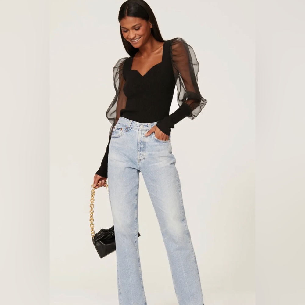 Veronica Beard Black Sheer Sleeve Top